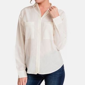 Grana silk cotton white cream boyfriend shirt s
